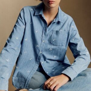 Sézane Tomboy Embroidered Denim Shirt